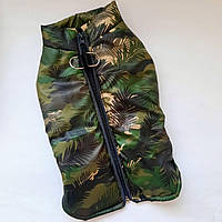 Одяг для собак жилет S утеплений на блискавці зі світловідбиваючою стрічкою зелений камуфляж