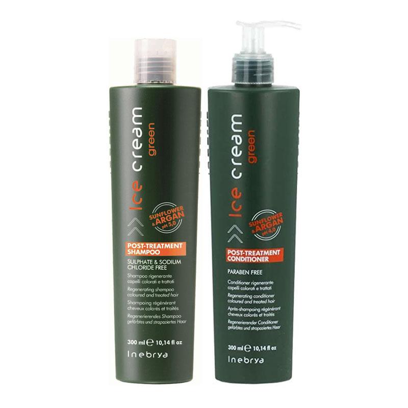 Набір Inebrya Ice Cream Green Post-Treatment регенеруючий шампунь та кондиціонер для фарбованого волосся, 2*300