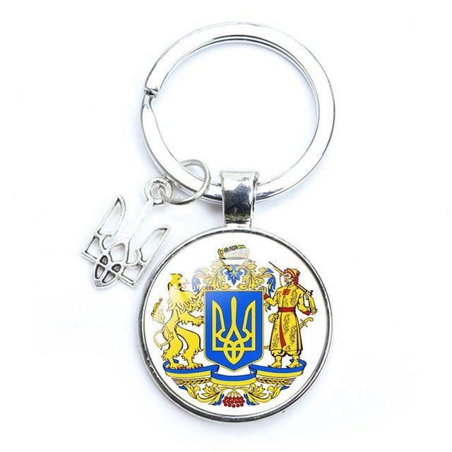 Український брелок Срібний Тризуб Tryzub з Левом і Воїном
