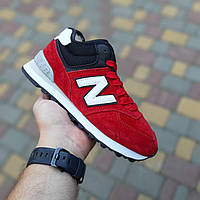 Теплые зимние Кроссовки New Balance 574 Красные с чёрным низкие Женские зимние кроссовки нью беленс на меху