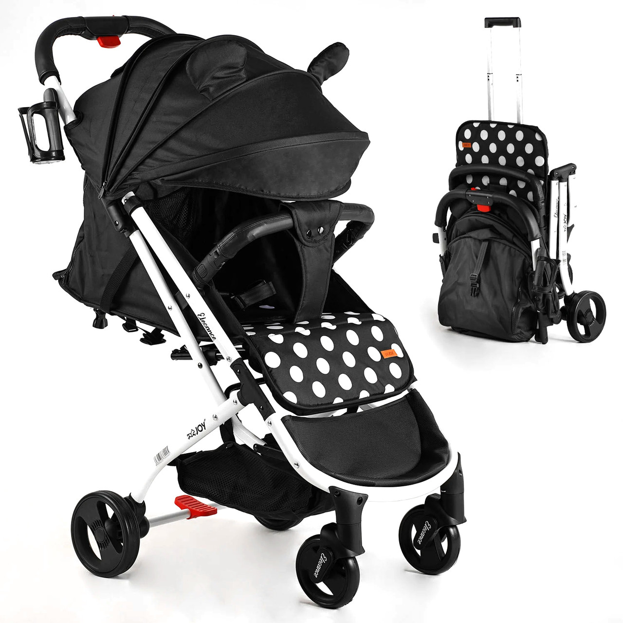 Дитяча коляска прогулянкова (підсклянник, телескопічна ручка) JOY Elegans A-43081 Чорна Міккі Маус, фото 1