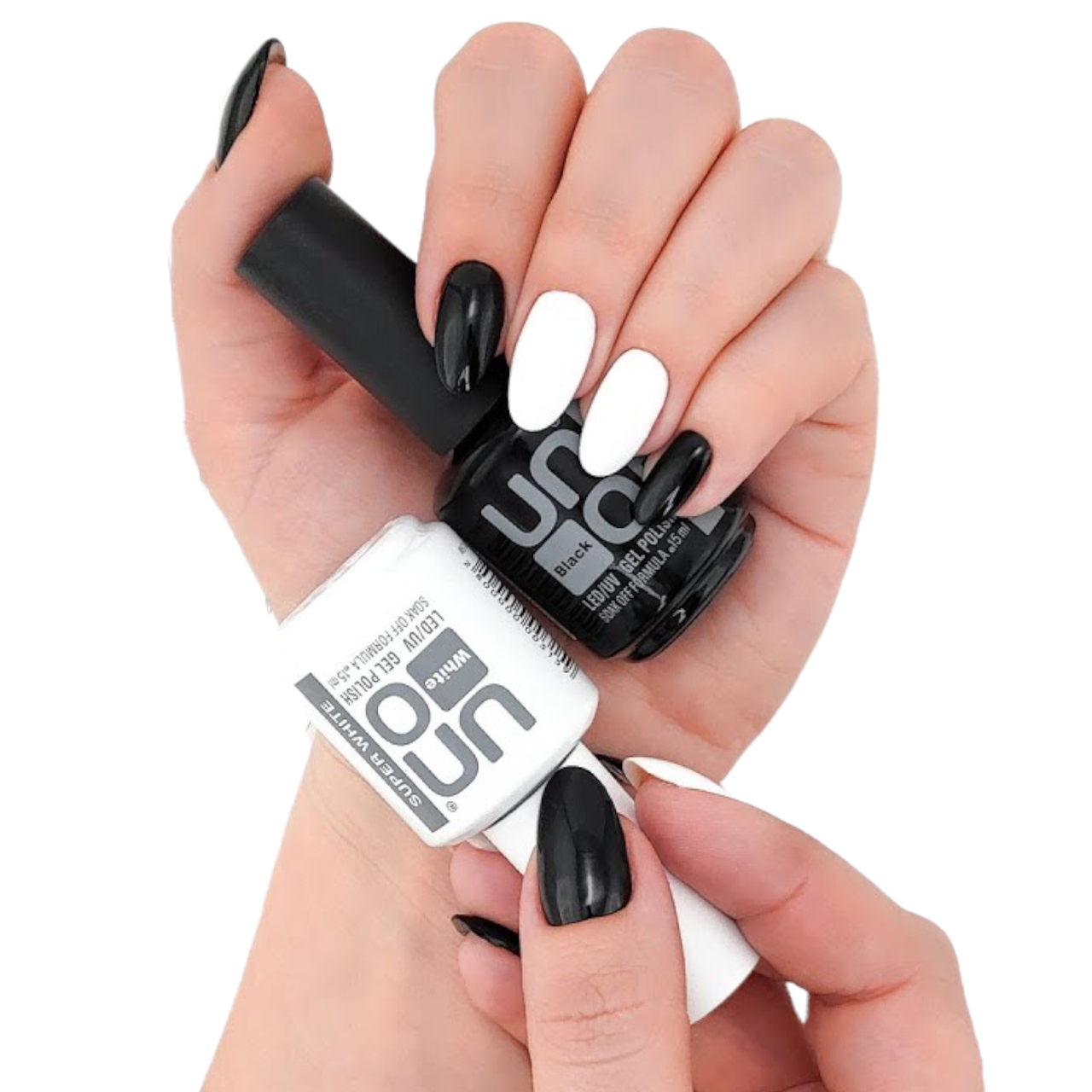 Кольорові пігментовані гель лаки Super White та Super Black (супер чорний та білий), 15 мл.