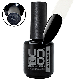Кольоровий високопигментований гель лак UNO для покриття нігтів (нанесення в 1 шар), 15 мл. Супер- чорний / Super black