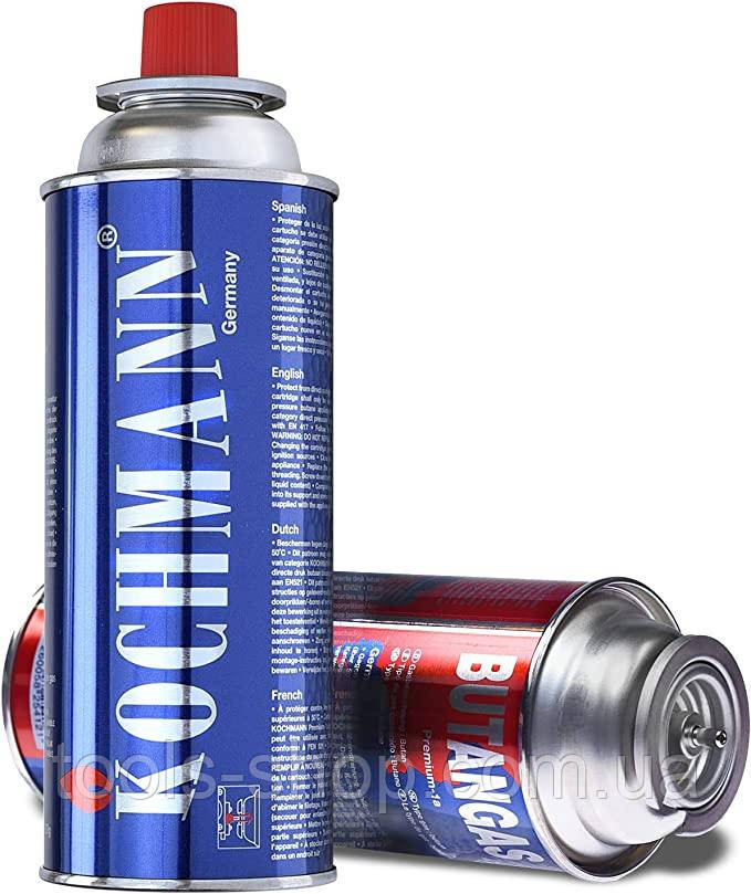 Балон газовий для пальників, плит, паяльних ламп KOCHMANN® 227 г/400 мл (бутан) Germany, портативний, туристичний, фото 1