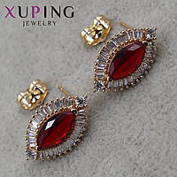 Серьги пуссеты гвоздики медицинское золото размер 20х11мм фирма Xuping Jewelry с кристаллами и красным рубином