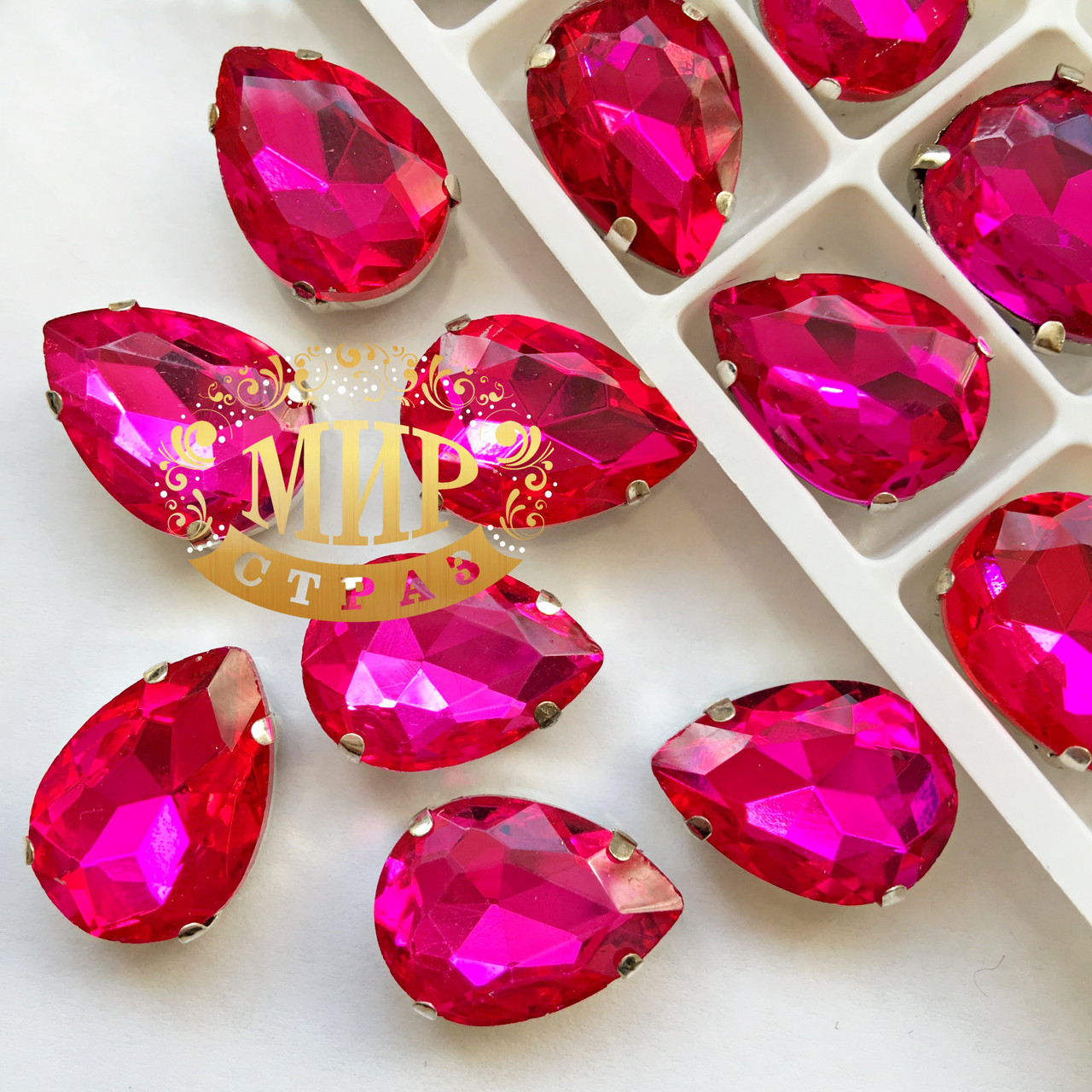 Стрази в ланцюгах, Крапля, Розмір 18x25, Колір Fuchsia