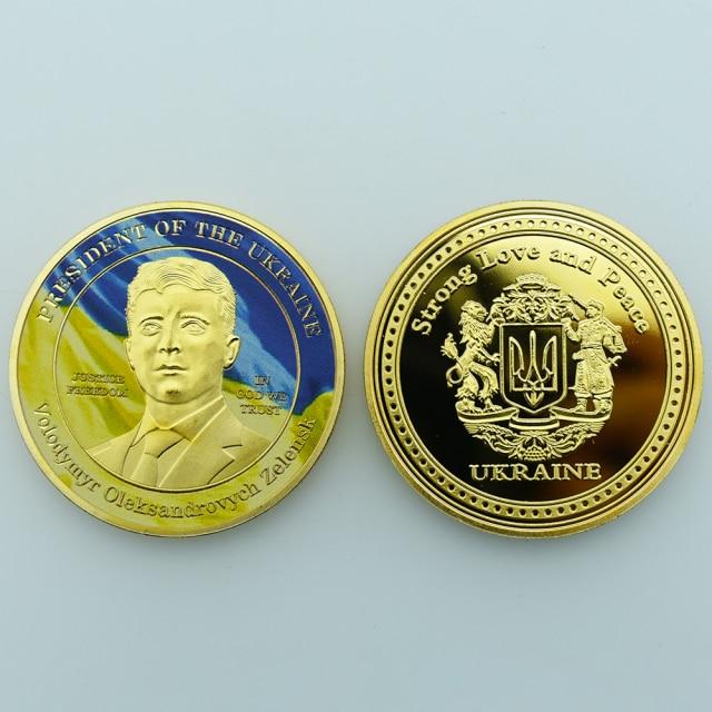 Золота Монета Зелений Український Президент Міцна Любов і Світ Свобода Захист Бога
