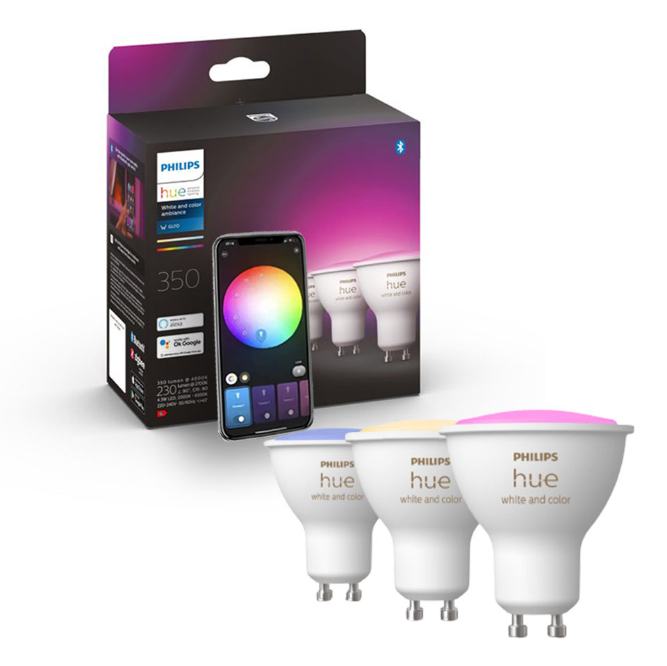 Розумні LED лампочки Philips Hue GU10 White and Color 350lm 50Вт 5.7W, ZigBee, Bluetooth, Apple HomeKit, 3шт., фото 1
