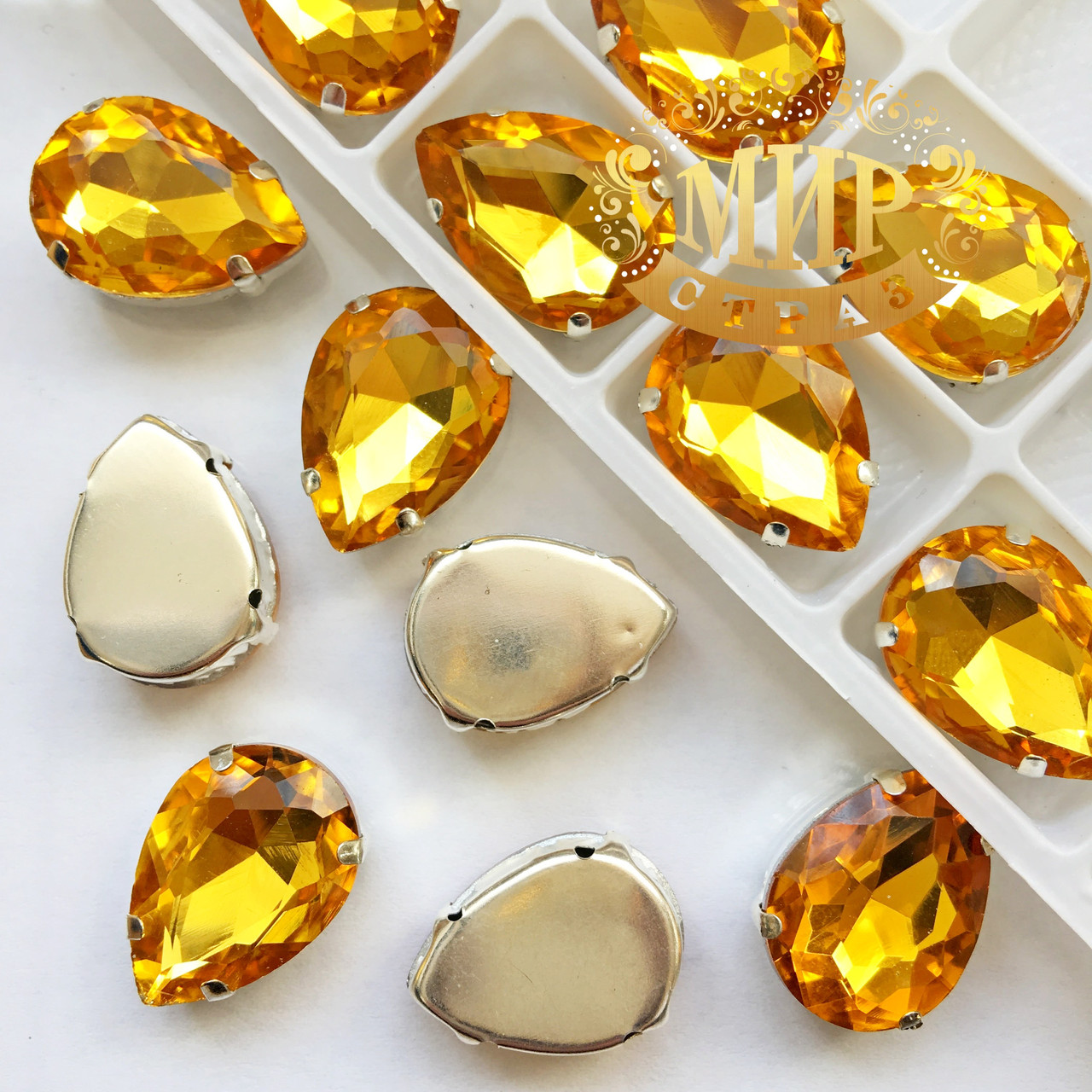 Стрази в цапах, Крапля, Розмір 13x18, Колір Topaz