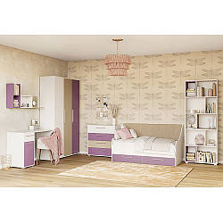 Набір меблів білий Твіст з рожевим фасадом у кімнату підлітка дівчинки