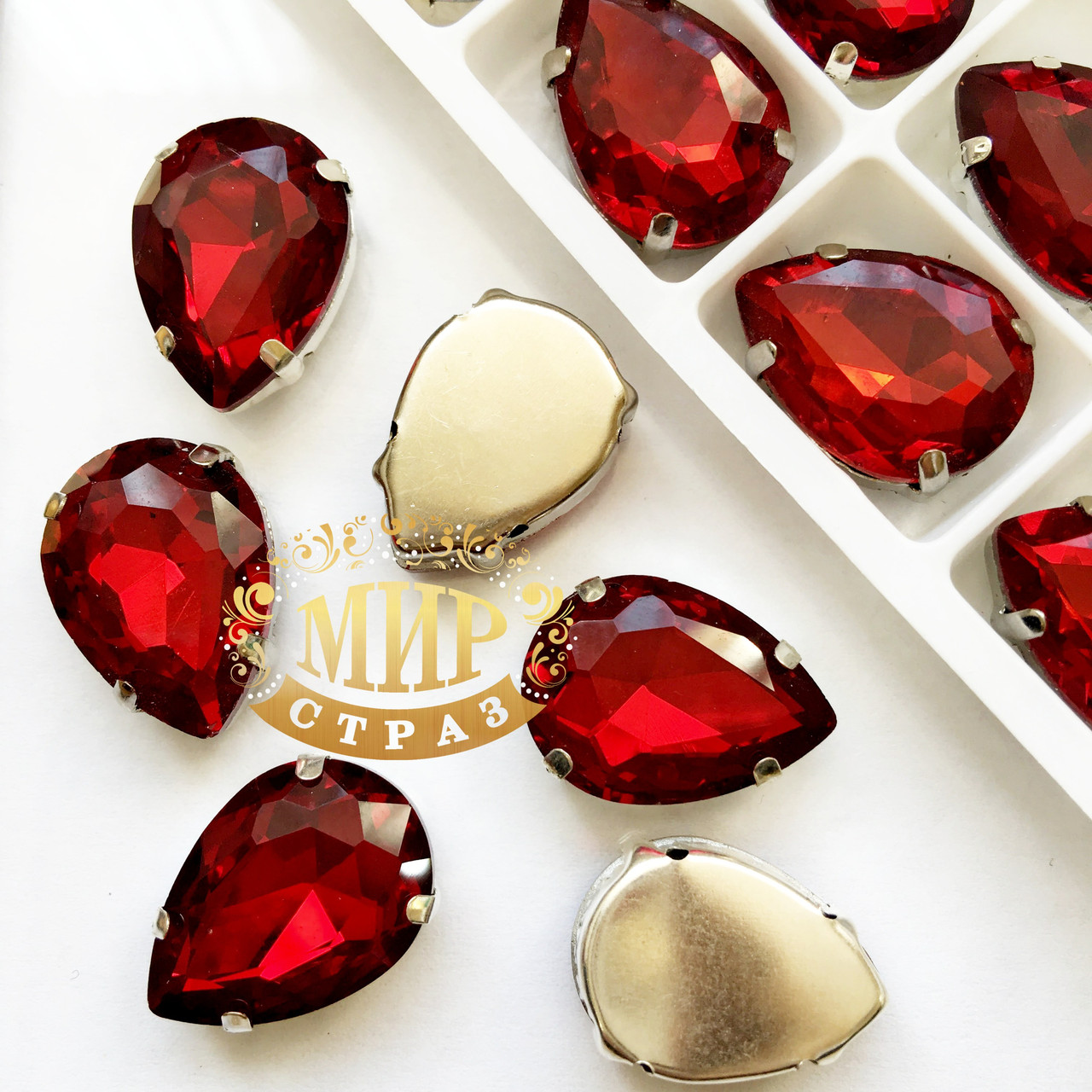 Стрази в цапах, Крапля, Розмір 13x18, Колір Siam