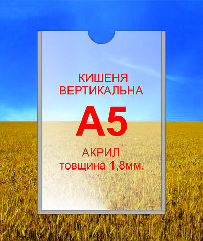 Кишеня для стендів А5 вертикальна акрил 1.8мм. Кишеня настінна прозора., фото 1