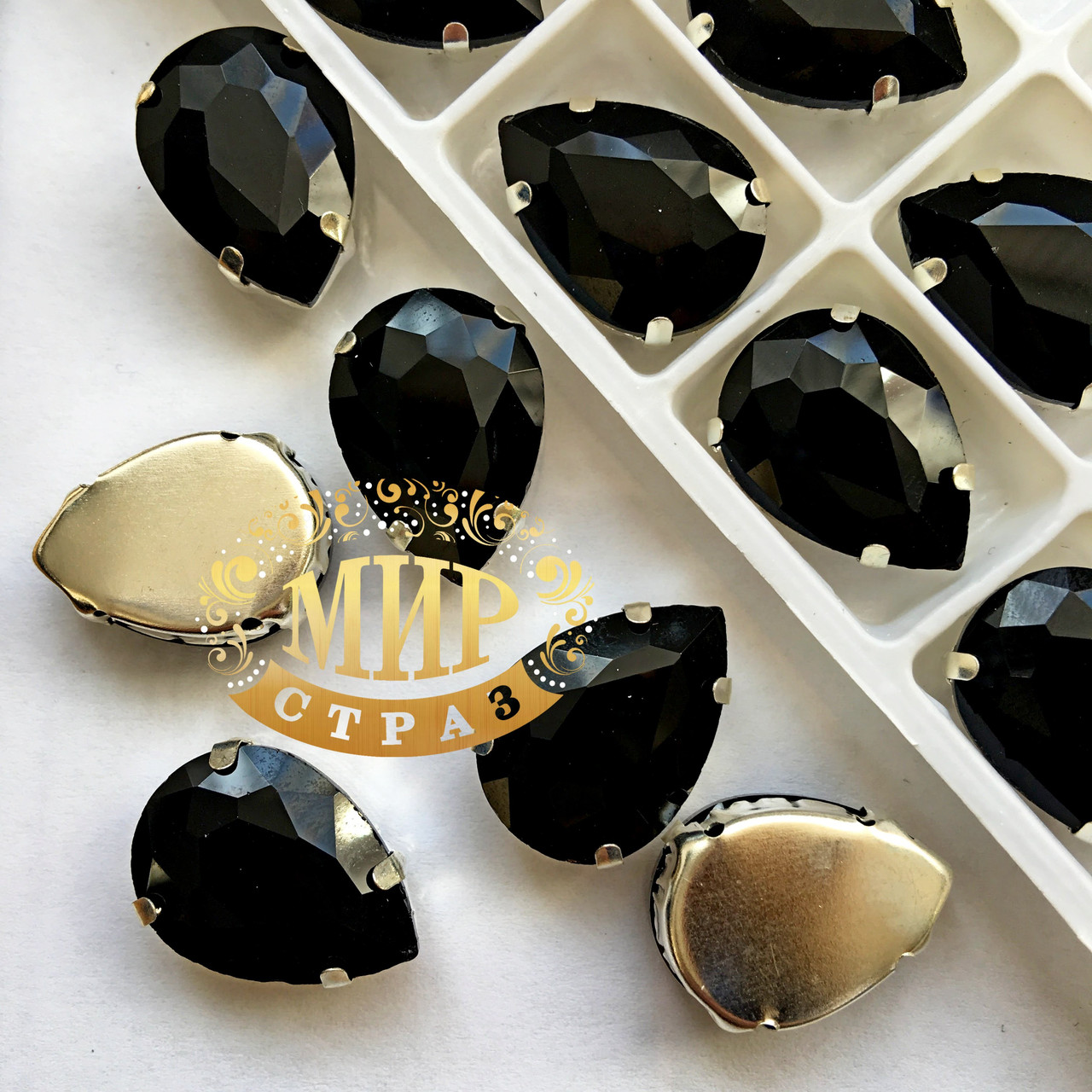 Стрази в цапах, Крапля, 18x25, Колір Jet