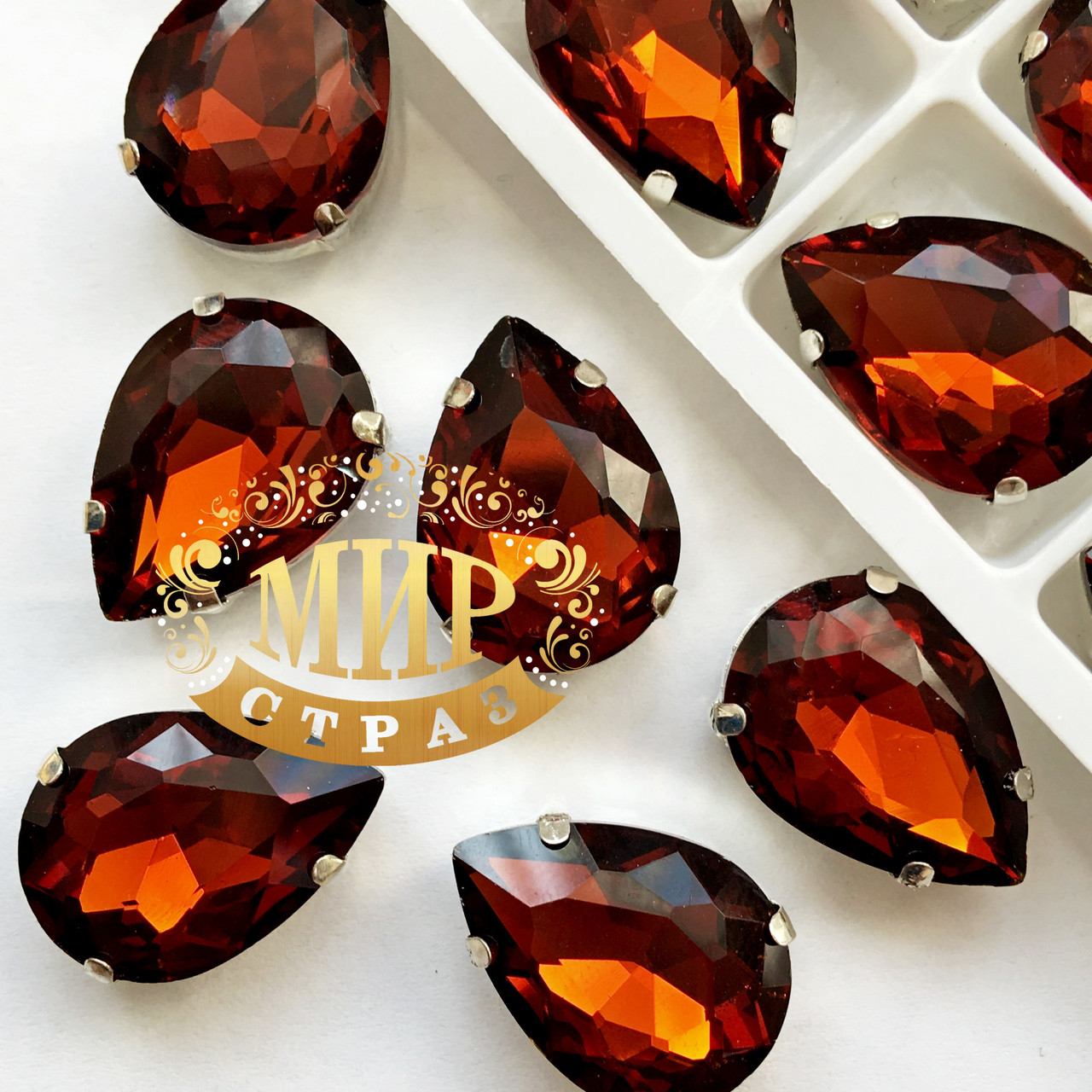 Стрази в ланцюгах, Крапля, Розмір 18x25, Колір Cooper