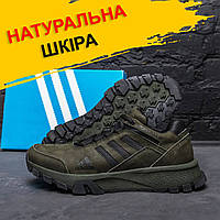 Осенние мужские кожаные кроссовки Adidas Terrex (Адидас) цвета хаки из натуральной кожи весна осень *а-111х*