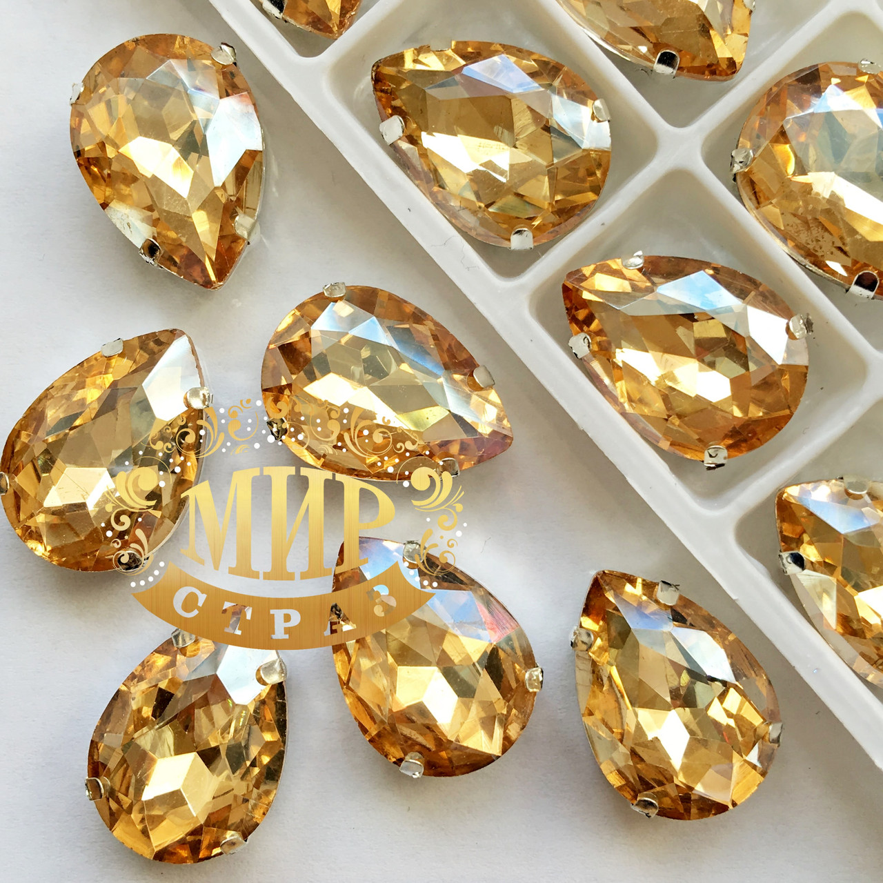 Стрази в цапах, Крапля, Розмір 13x18, Колір Golden Shadow, фото 1