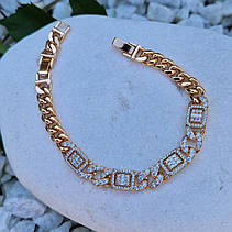 Жіночий позолочений браслет із камінням Позолота 18к | Медичне золото Xuping, фото 2
