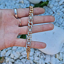 Жіночий позолочений браслет із камінням Позолота 18к | Медичне золото Xuping, фото 3