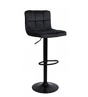 Велюровый барный стул хокер Hoker MONZO. Цвет черный с черной металлической основой.