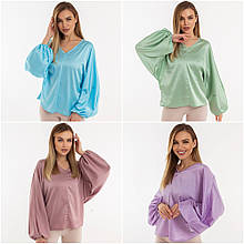 Оригінальна шовкова блуза-сорочка з довгим рукавом норма