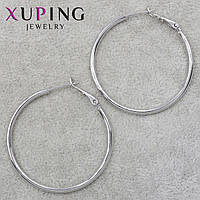 Сережки кільця Xuping Jewelry медичне золото сріблястого кольору застібка булавка діаметр 4 см