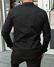 Чоловіча класична сорочка чорна бавовняна однотонна комірець стійка, фото 4