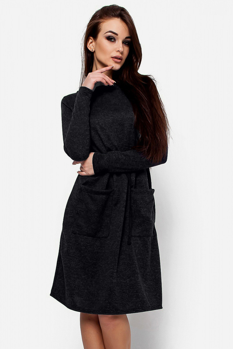 Тепле жіноче плаття-міді, чорне, фото 1