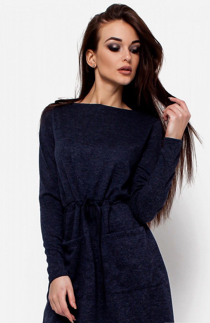 Ангорове жіноче плаття-міді, темно-синє, фото 1