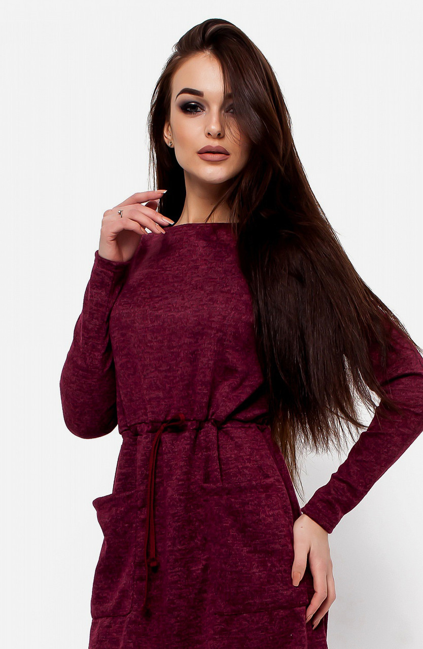 Ангорове жіноче плаття-міді, марсала, фото 1