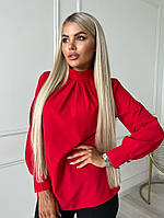 Стильна жіноча блуза з довгим рукавом. Розмір: 42-44, 46-48, 50-52. Колір: червоний, білий, беж.