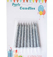 Свічки на день народження "Gloss", зі срібними блискітками, 8 шт.