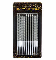 Свічки на день народження "Helix", 10 шт., висота - 14 см., срібло