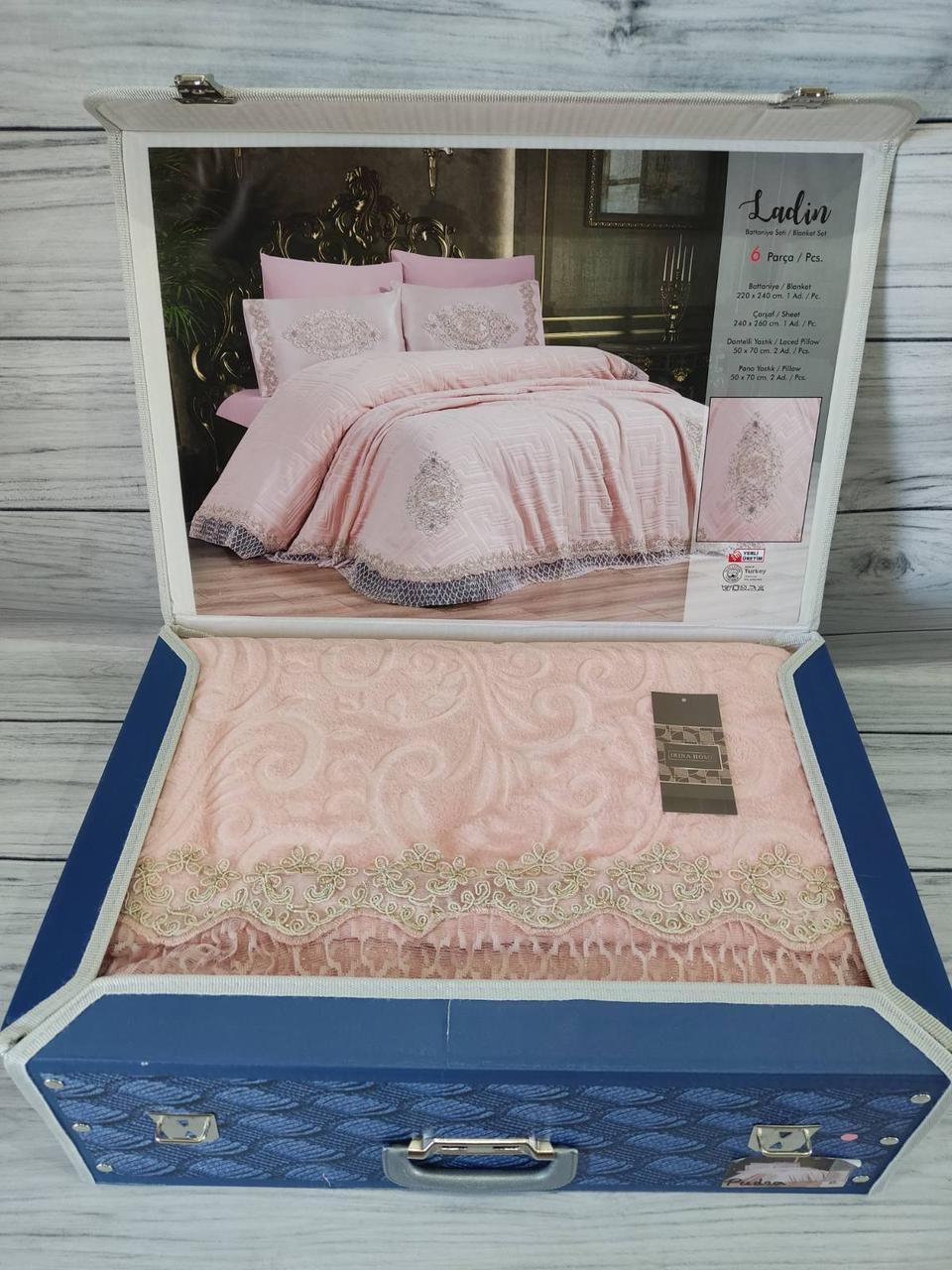 Плед і постільна білизна з люрексовою органзою євро розмір Irina Home пудровий, фото 1