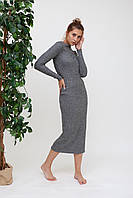 Платье женское теплое длинное Vivioji облегающее Темно-Серый размер S (12557)