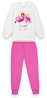 Дет. теплая пижама для девочк. молоко р.122-134 молоко с фламинго (GB)