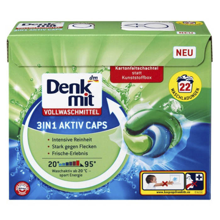 Капсули для прання Denkmit 3в1 Aktiv для білого 22 шт, фото 1