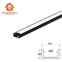 Комплект 2м. профиль алюминиевый чёрный для светодиодной ленты ЛП-7 и матовый рассеиватель