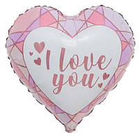 Шар фольгированный сердце "I Love You" Мрамор розовый. Размер: 18"(45см.)