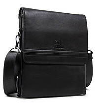 Сумка чоловіча шкіряна на плече чорна з кишенями на 2 відділи під блискавкою та клапан зверху Bretton 5416-3, фото 2