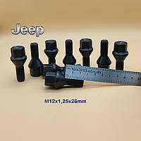 Чёрные колёсные болты М12х1,25 длина 26мм, ключ 17мм для литых дисков Jeep, Peugeot, Citroen Джип Пежо Ситроэн