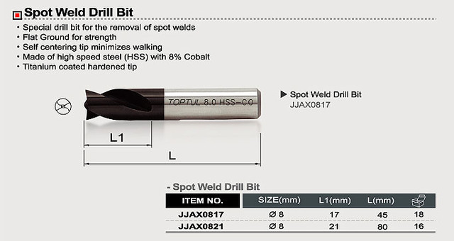 Сверло для точечной сварки 8х80мм TOPTUL JJAX0821 - фото 2 - id-p1667622172