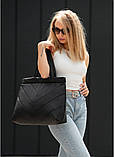 Велика чорна жіноча сумка шоппер з двома ручками матова еко-шкіра, фото 8
