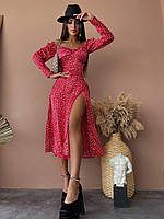 Красивое женское шелковое платье миди Sonechko с декольте и разрезом по ноге Smof7634