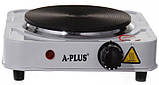 Плита одноконфоркова електрична кухонна дискова A-Plus 2102 настільна переносна електроплита, фото 3