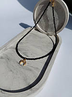 Стильний, тонкий чорний чокер зі шпінелі з підвіскою "Moon". Авторські прикраси ручної роботи