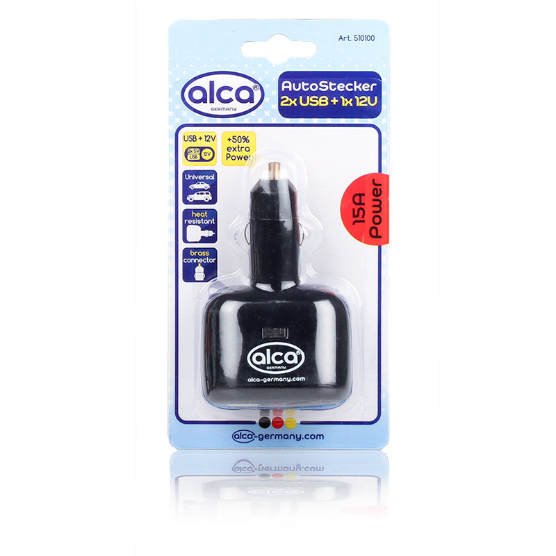 Розгалуджувач в гніздо прикурювача 1 х 12V + 2USB Alca Auto Stecker 510 100