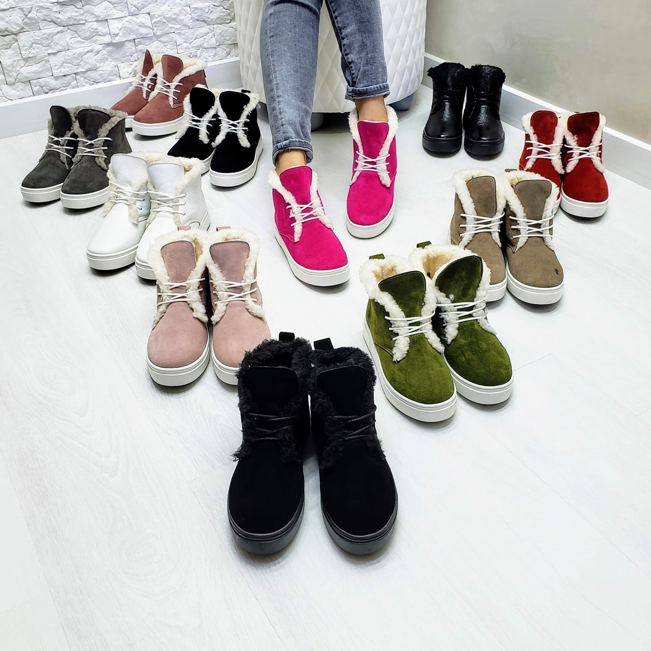 Натуральні жіночі зимові черевики хайтопи на шнурівці WHYNOT, фото 1