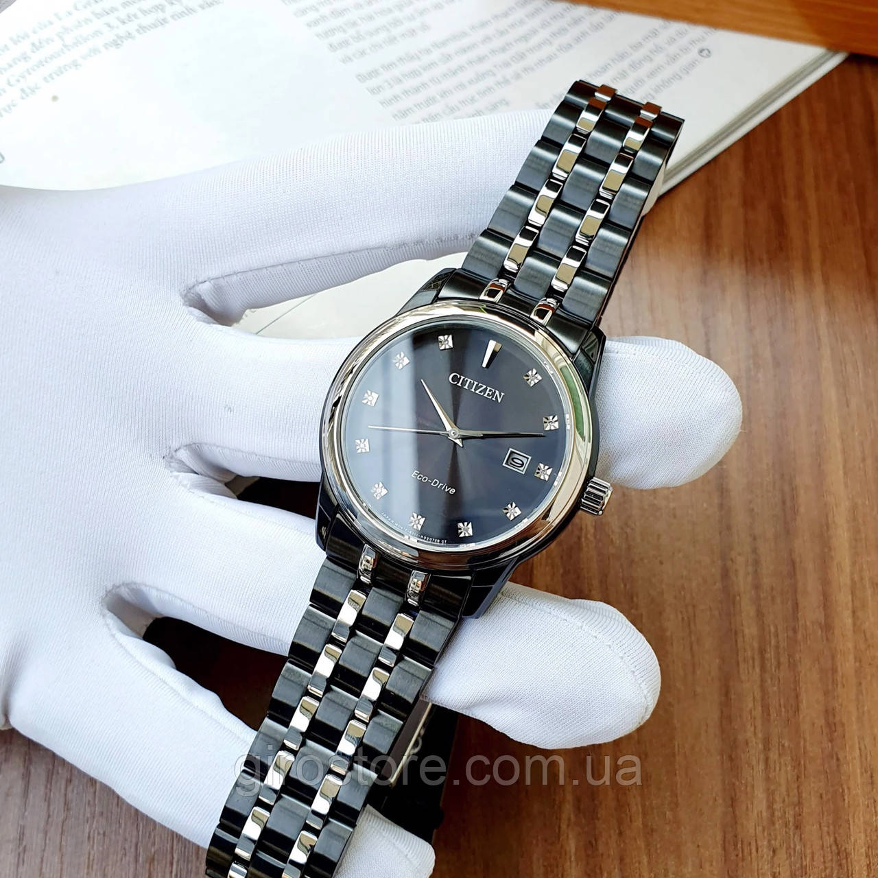 Японський чоловічий годинник Citizen Eco-Drive BM7348-53E. Діамантові мітки. Сонячна батарея, фото 1