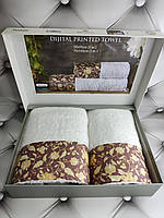 Набор махровых полотенец 2 шт в подарочной коробке Belizza Турция вставка из сатина 05