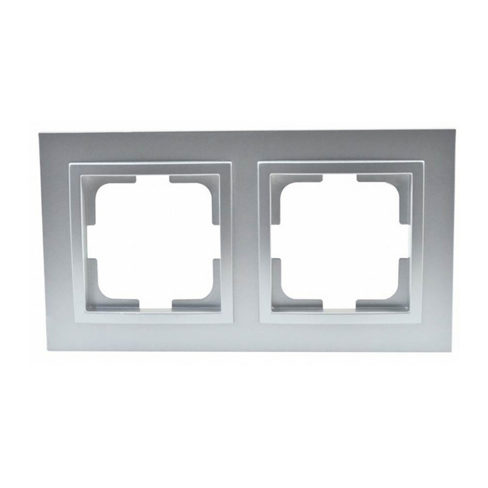 Рамка для розетки 2-місна, горизонтальна, вертикальна, срібло, подвійна, Mono Electric, DESPINA, фото 1